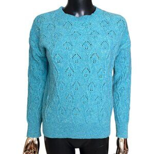 WoolOvers Turquoise 100% Lambswool Pointelle Knit Sweater XS